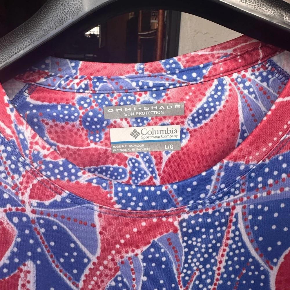 COLUMBIA | Red & Blue Floral Patterned PFG Omni-Shade Long Sleeve Shirt Size L - Picture 2 of 9